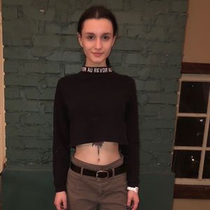 Forever 21 Black “Au Revoir” Cropped Sweater